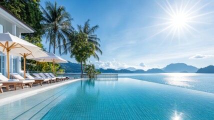 Wall Mural - Wide Angle View of a Luxurious Sea on a Sunny Summer Day, Capturing Nature's Breathtaking Beauty.