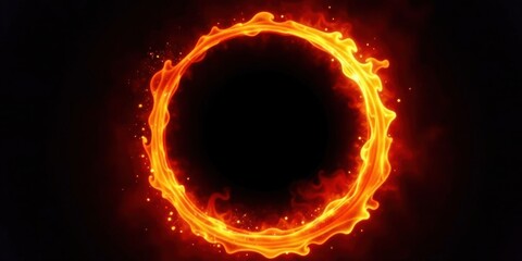 Poster - Fiery Ring of Abstract Energy  A Glowing Circular Frame of Intense Heat and Light