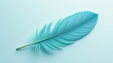 Poster - Single Light Blue Feather on a Pale Background