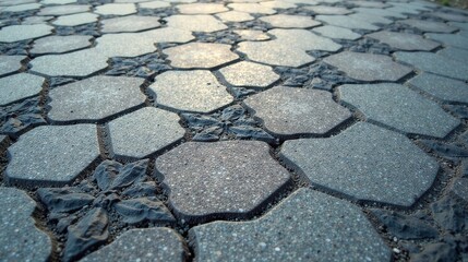 Fototapete - A Close-Up View of an Intricate Patterned Stone Pavement