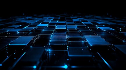 Abstract  black background with blue pixelated squares
