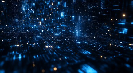 Abstract  black background with blue pixelated squares