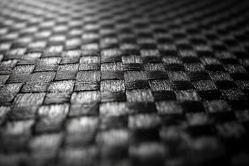 Black Woven Fabric Texture with Checkered Pattern and Shallow Depth of Field