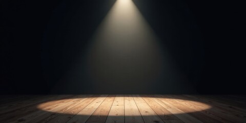 Aufkleber - Illuminated Wooden Floor Against Dark Background, Perfect for Product Displays or Presentations