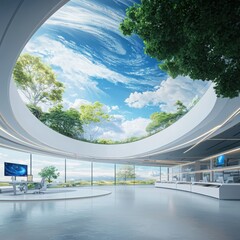 Wall Mural - innovative learning spaces futuristic classroom community collaboration modern educational environme