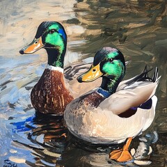 Canvas Print - Majestic Mallard Ducks in a Serene Pond