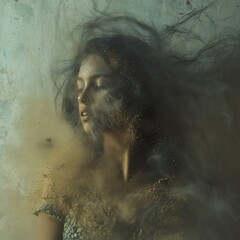 Wall Mural - Mysterious Woman in Dust: A Surreal Portrait