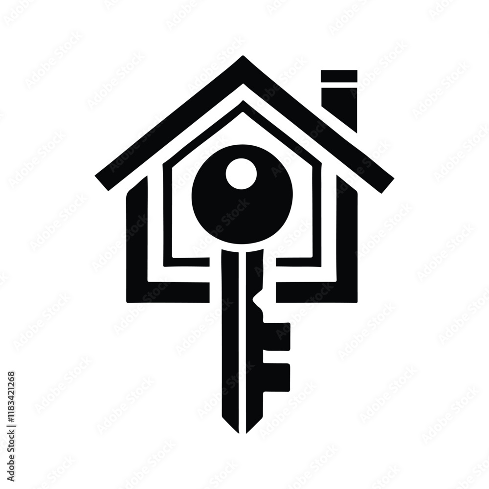 A simple, impactful graphic showing a key inside a stylized house shape ...