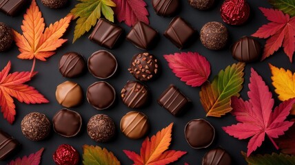 Wall Mural - Gourmet chocolate assortment with rich flavors and elegant presentation for the ultimate indulgence experience.