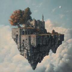 Canvas Print - Floating Castle in the Clouds: A Surreal Masterpiece