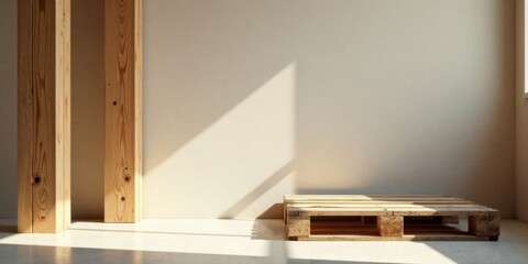 Aufkleber - Minimalist interior design featuring a wooden pallet and beams