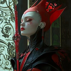 Wall Mural - Crimson Queen: A Fantasy Portrait of Elegance and Power