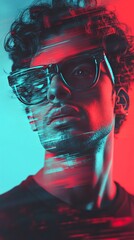 Wall Mural - Stylish Male Portrait: Glitch Art and Abstract Fashion Photography