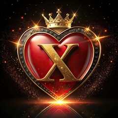 Wall Mural - Letter 'X' with a luxurious golden heart & a crown, prominently displaying the letter 'A' in a creative and eye-catching way.