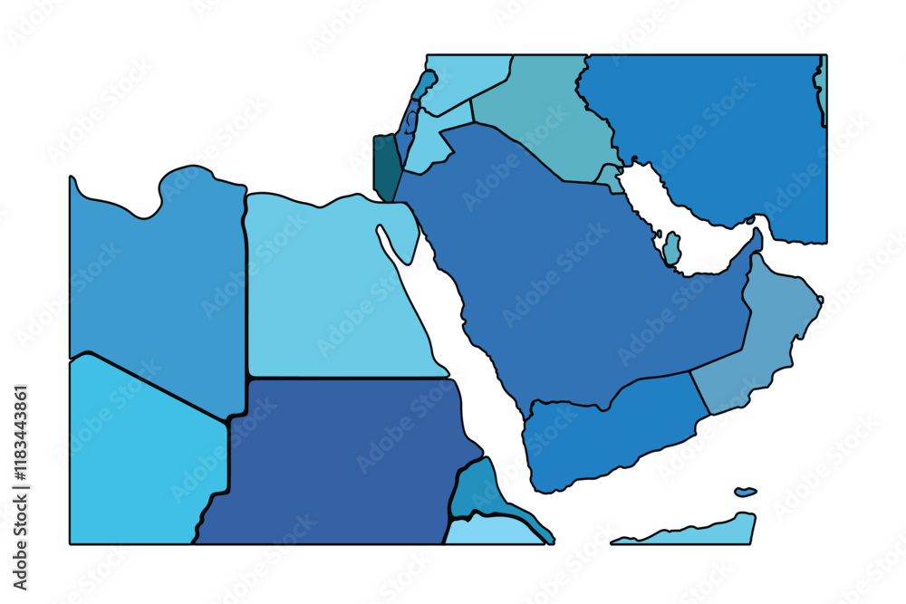 Middle East map with regions vector illustration,Middle East Political ...