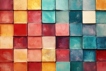 Colorful square tiles wall texture background design