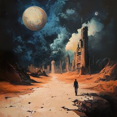 Wall Mural - Dystopian Desert Cityscape: A Solitary Journey