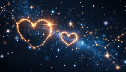 Wall Mural - Glowing heart constellations in a starry galaxy night sky