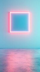 Aufkleber - Neon Glow Minimalist Wall Art with Reflective Surface in Soft Ambient Light