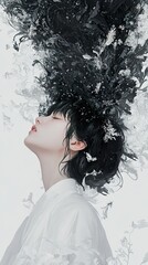 Wall Mural - Ethereal Woman: A Black and White Fantasy Portrait