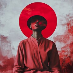 Wall Mural - Red Fashion Portrait: Surreal Woman in a Hat