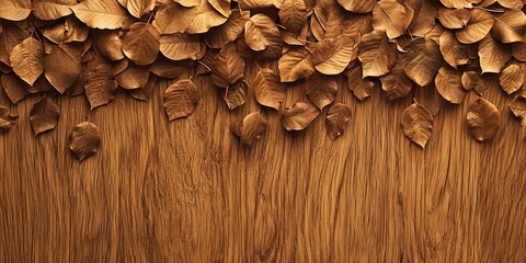 Wall Mural - leaves gently descend on a textured wooden pattern, creating a serene and natural ambiance. the comb