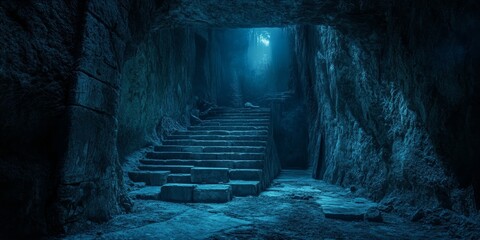 Aufkleber - Mysterious illuminations guide the way through a corridor in the stone quarry, creating an intriguing atmosphere in the stone quarry environment filled with shadows and light.
