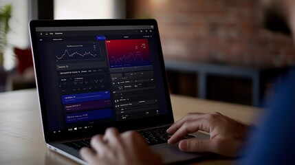 Data Analysis on Laptop:  Modern Business Dashboard Interface