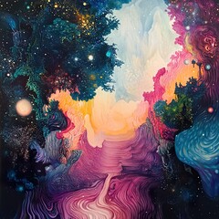 Canvas Print - Cosmic Dreamscape: A Journey Through a Surreal Landscape