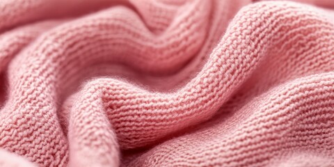 Poster - Close up of pink knitted fabric showcasing its intricate texture. This pink knitted fabric serves as a vibrant background, highlighting its unique texture and soft appearance. Perfect for design use.