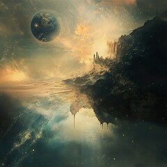 Wall Mural - Surreal Landscape: Alien Planet Reflection