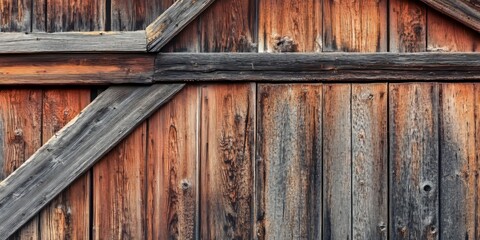 Poster - Detailed close up of an old wooden building, showcasing the texture and character of age in the fragment, highlighting the unique features found in the wood and design of the building.