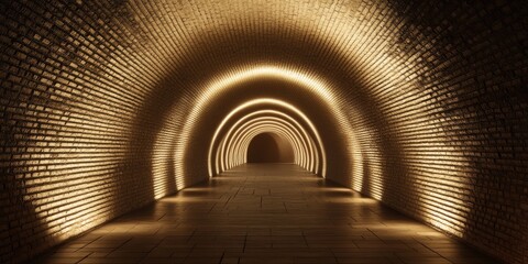 Aufkleber - Illuminated underground brick tunnel featuring light tubes, showcasing the unique design and ambiance of an underground space. The brick tunnel creates a striking visual experience with light tubes.