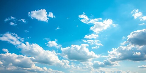 Poster - Vibrant blue sky featuring fluffy white clouds creates a stunning backdrop. This blue sky with white clouds offers a serene and uplifting view perfect for various creative projects.