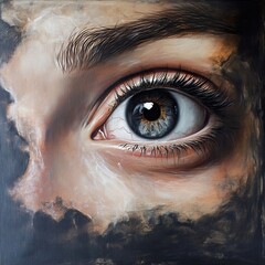 Wall Mural - Intriguing Gaze: A Close-Up Portrait Painting