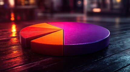 Wall Mural - 3d pie chart data visualization on dark reflective surface