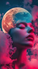 Wall Mural - Lunar Dreamscape: A Surreal Portrait of Serenity