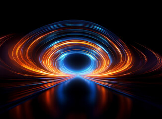 Wall Mural - abstract swirling light trails form concentric circles, creating a vibrant tunnel of blue and orange