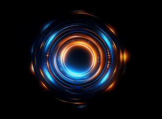 Wall Mural - glowing concentric circles of blue and orange light radiate from a dark center, creating a mesmerizi