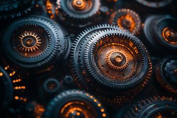 Wall Mural - intricate clockwork mechanism with glowing gears, showcasing the beauty of complex engineering.