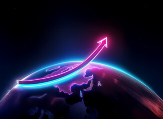 Wall Mural - neon arrow soaring above a glowing earth, symbolizing global growth and progress. a vibrant image re