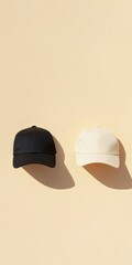 Aufkleber - Minimalist Contrast Black and White Caps Against a Soft Neutral Background