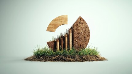 Wall Mural - abstract 3d wood chart on grassy mound