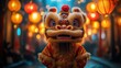 © ROY - Lion dance costume at night with lanterns.