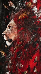 Canvas Print - Majestic Lion in Red Abstract Art