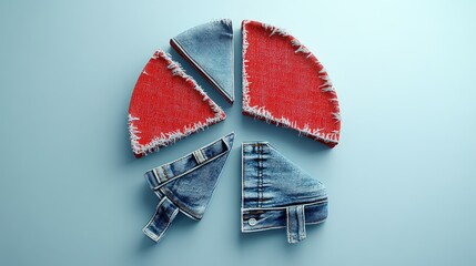 Wall Mural - abstract denim and red pie chart 3d render