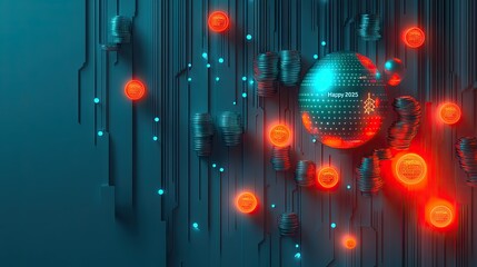 Wall Mural - abstract futuristic technology background with glowing spheres and circuit lines