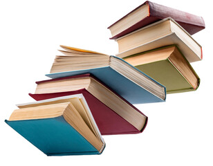 Fototapete - flying books isolated on white background, cutout