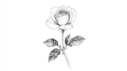 Wall Mural - Elegant line art of a blooming rose, sketched in continuous black strokes on a white background.