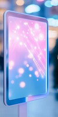 Leinwandbilder - Futuristic Neon Touchscreen Kiosk in Shopping Mall with Digital Interface